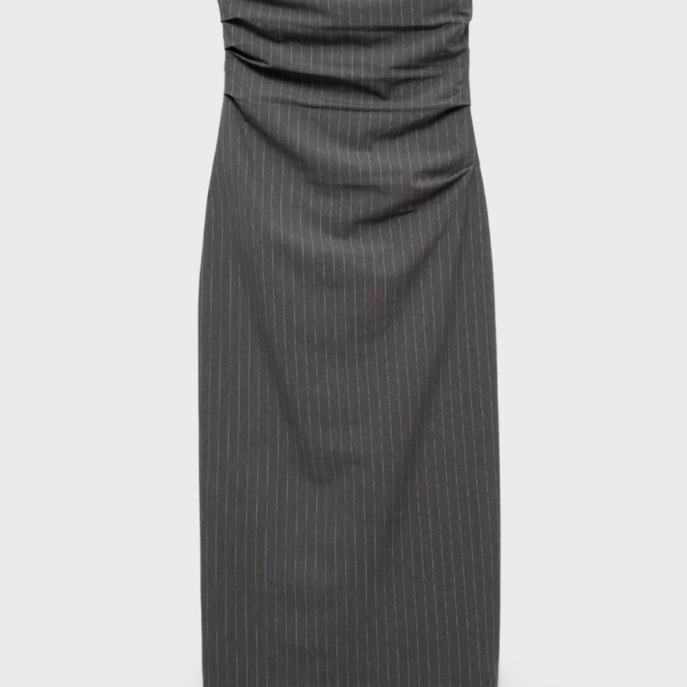 Mango Strapless Charcoal Pinstripe Dress